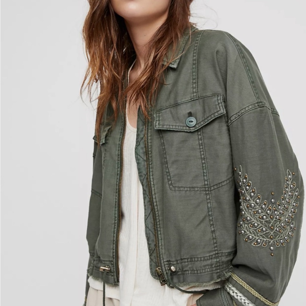 Embellished Olive Green Women's Jacket